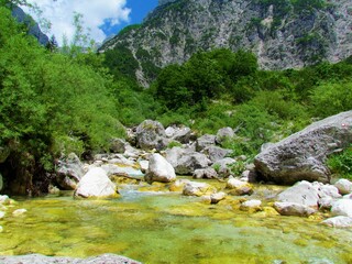 Koritnica creek in Loska Koritnica valley in Triglav national park and Julian alps in Primorska...