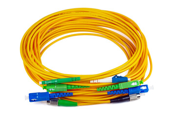 Fiber optic patch cord cable on white background