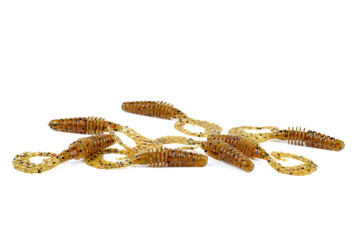 Jig silicone fishing lures isolated on a white background. Colorful baits. Silicone soft plastic bait lure