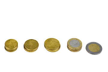 Euro coins isolated on a white background.