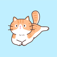 Vector illustration of cute cartoon cat character on blue background.