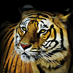 tiger head art, tiger head illustration watercolor style.
