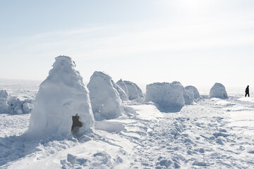 Real snow igloo house in the winter.	
