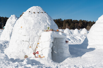 Real snow igloo house in the winter.	
