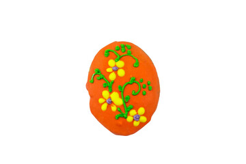 Egg shaped easter gingerbread cookie isolated on white background