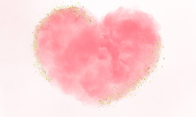 Heart abstract watercolor or alcohol ink art pink with golden crackers. Pastel pink marble drawing effect. llustration design template for wedding invitation,decoration, banner, background.