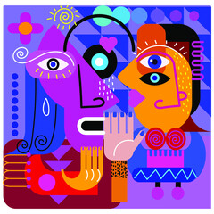 Modern colorful abstract art portrait of different faces people vector illustration.