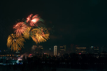 Firework with cityscape night light	