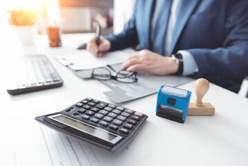 Accountant analyzing finance statement