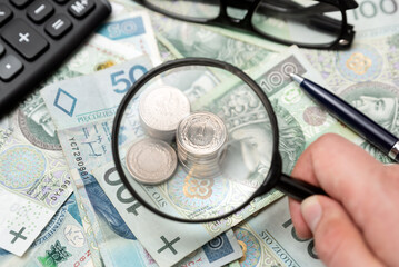 Fototapeta premium Polish coins stack. PLN currency