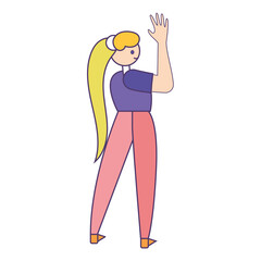 Isolated happy girl cartoon with one hand up Vector