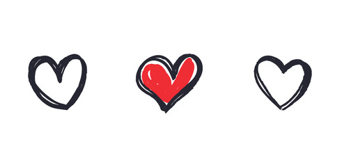 Set of hand drawn hearts. Heart doodles collection. Sketch illustration.