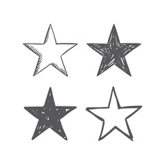 Hand drawn star icons. Set of doodle stars.