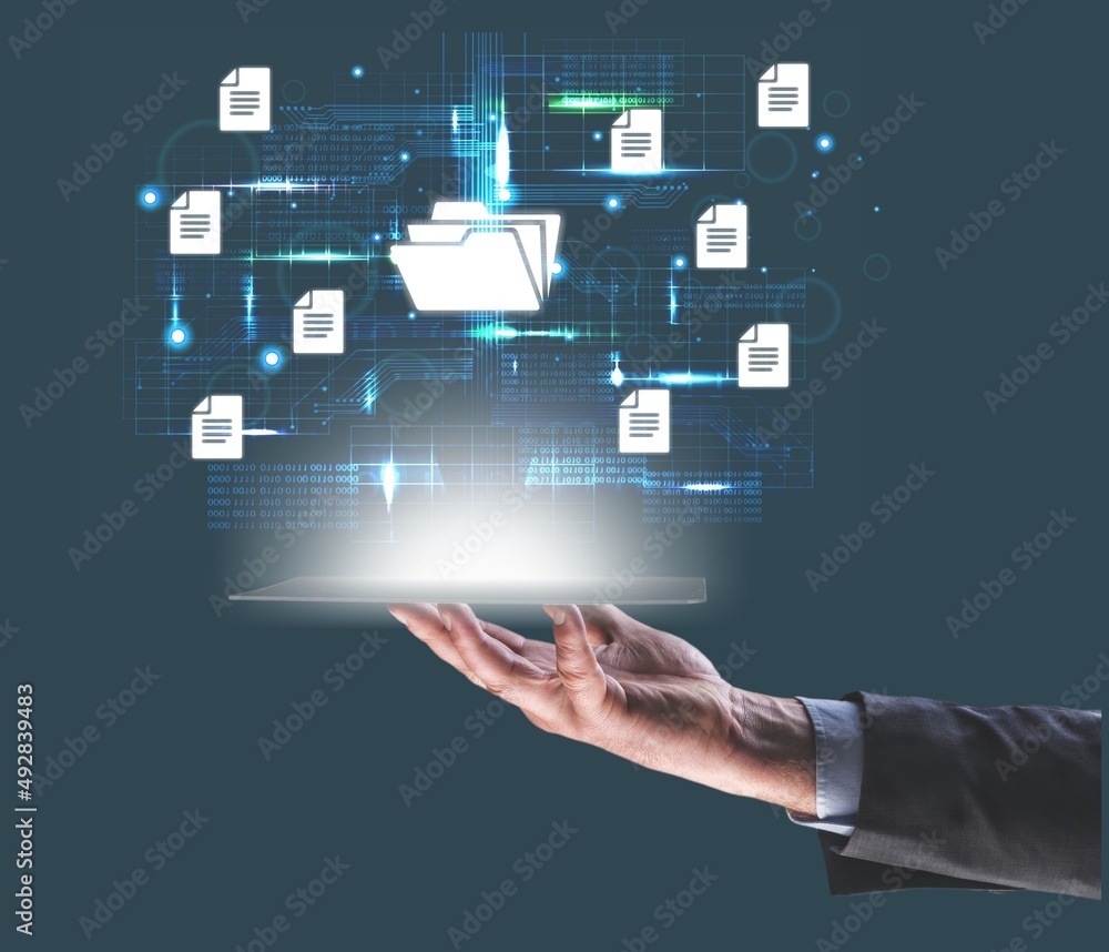 Poster document management system concept. technology digital internet online keep documents business for s