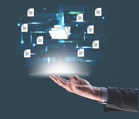 DOCUMENT MANAGEMENT SYSTEM concept. Technology digital internet online keep documents business for security.