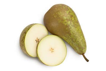Green conference pear isolated on white background with clipping path and full depth of field, Top view. Flat lay