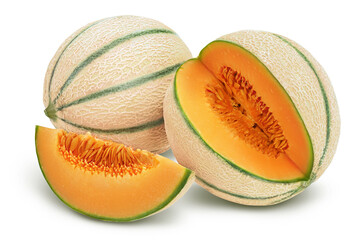 Cantaloupe melon isolated on white background with clipping path and full depth of field,