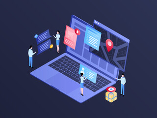 E-Commerce Tracking Isometric Illustration Dark Gradient. Suitable for Mobile App, Website, Banner, Diagrams, Infographics, and Other Graphic Assets.