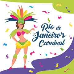 Brazil carnival poster Happy woman dressed with traditional clothes Vector