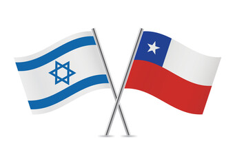 Israel and Chile crossed flags. Israeli and Chilean flags isolated on white background. Vector icon set. Vector illustration.