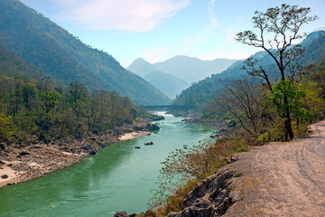 Ganga river in the Himalayas in India Asia - obrazy, fototapety, plakaty