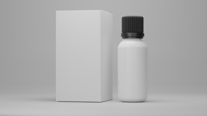bottle and box packaging realistic 3d rendering for mockup template