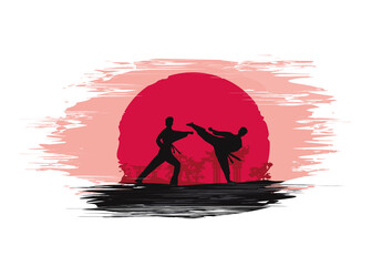Creative abstract banner of karate fighters - 492842631