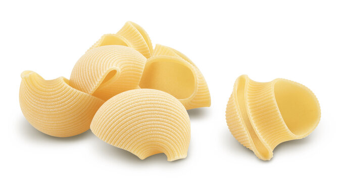 lumaconi pasta isolated on white background with clipping path and full depth of field
