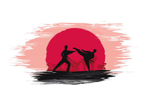 Creative abstract banner of karate fighters