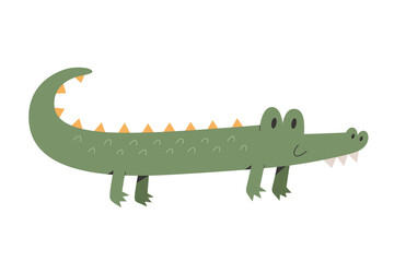 Cute crocodile crawling and smiling, flat cartoon illustration. Funny animal illustration, vector illustration on white background, good for t-shirt print