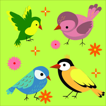 A set of birds. Feathered inhabitants of the forest. for prints and stickers.
