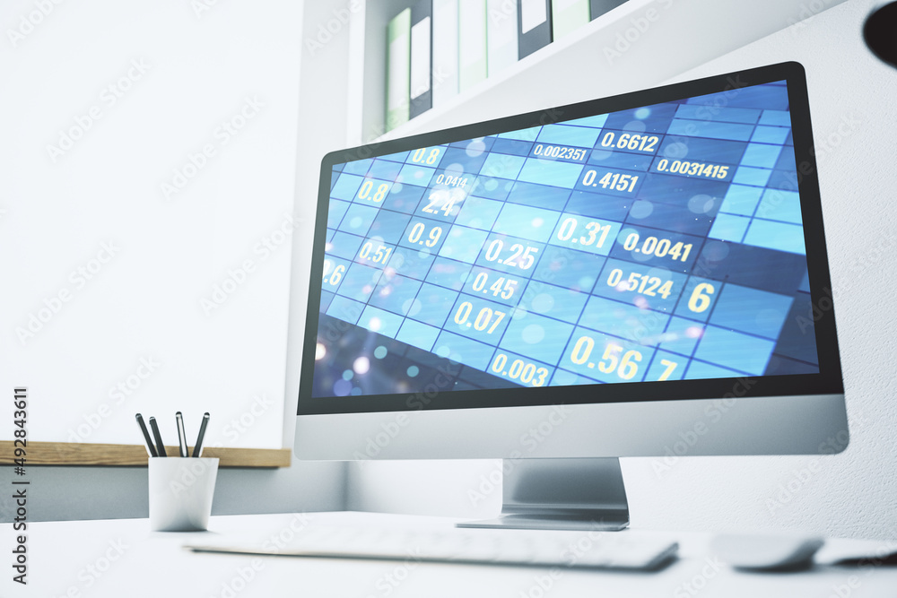 Aufkleber stats data illustration on modern laptop monitor, computing and analytics concept. 3d rendering