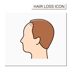 Hair loss color icon. Man loses hair above upper brow crease. Male pattern baldness. Alopecia concept. Isolated vector illustration