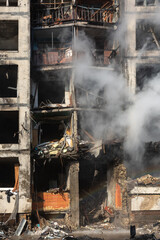 War in Ukraine. Damaged residential building in Kyiv