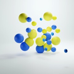 3d illustration abstract geometric background of shape balls in blue and yellow on a light background 3d rendering