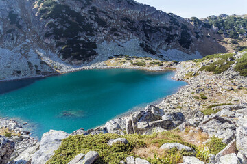 Fototapeta na wymiar Lakes with Blue Water in Rila Mountain, Bulgaria