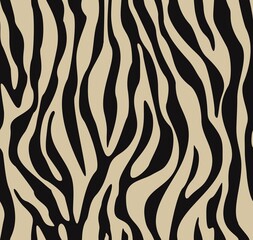 Zebra print black stripes vector seamless texture. Zebra skin.