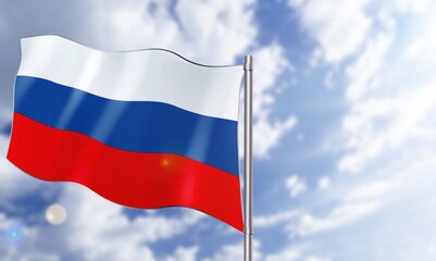 Fototapeta na wymiar Russian tricolor flag waving in the wind against sky.