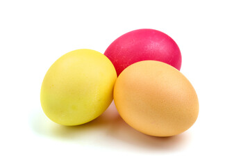Colorful easter eggs, isolated on white background. Copy space.