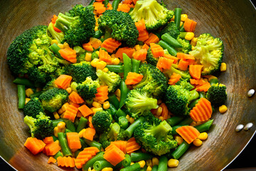 Stir fried vegetables, healthy food. Close-up.