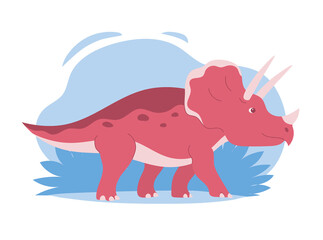 Triceratops with dangerous horns. Herbivore strong dinosaur of the Jurassic period. Nature background. Flat vector illustration