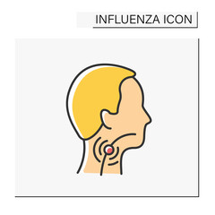 Sore throat color icon.Viral and bacterial infections. Pain, scratchiness or irritation of throat. Influenza concept. Isolated vector illustration