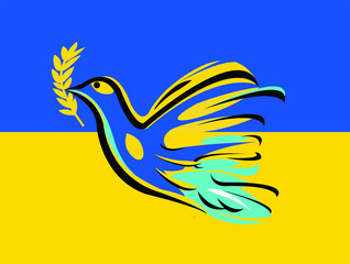Ukranian flag with dove that carrying a branch of olive