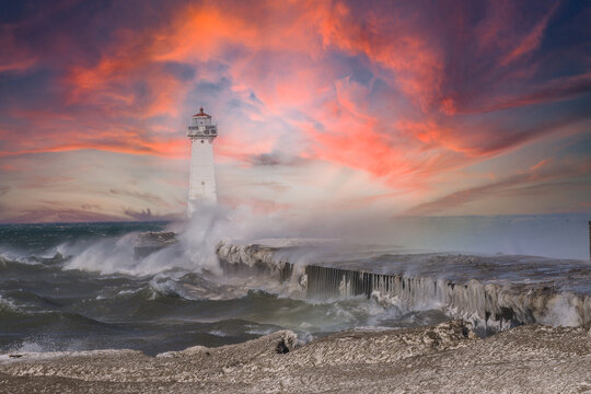 Sunset Storm Raging at Sodus Point Lighthouse, NY
