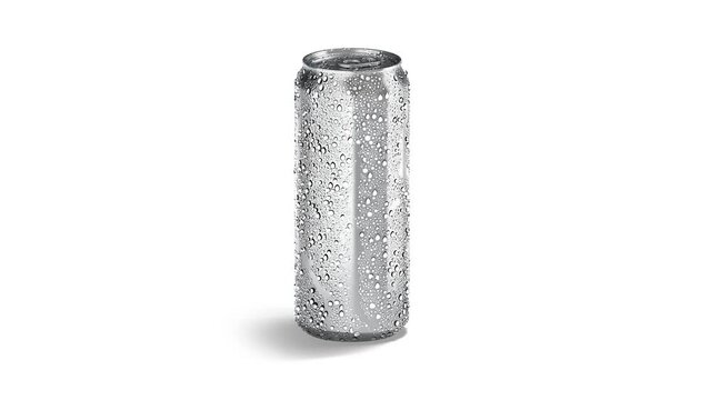 Blank silver 500 ml soda can with drops mockup, looped rotation