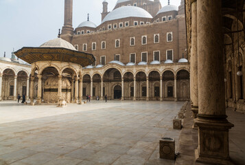 Cairo, Egypt - January 2022: The ablution fountain and Muhammad Ali mosque at Salah El-Din...