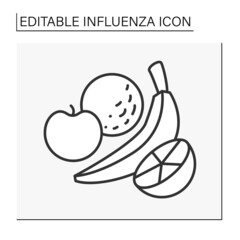  Diet line icon. Balanced nutrition after sickness. Fresh fruits. Healthcare. Influenza concept. Isolated vector illustration. Editable stroke
