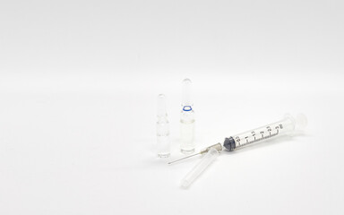 medicine syringe isolate on white for medical needle and helth or vaccination concept