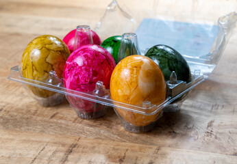 Obraz na płótnie Canvas Colorful Easter eggs for celebration of catholic Easter in april