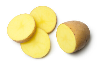 Naklejka na ściany i meble Potato isolated. Ripe potatoes on a white background top view.
